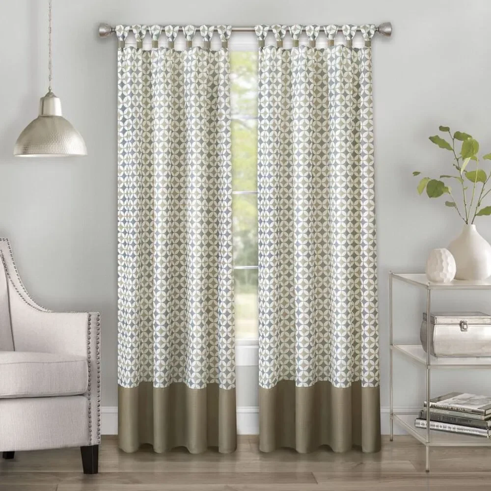 Window Curtain Panel Drapes with Double Layer Plaid Gingham Design, Cuff Tab Top